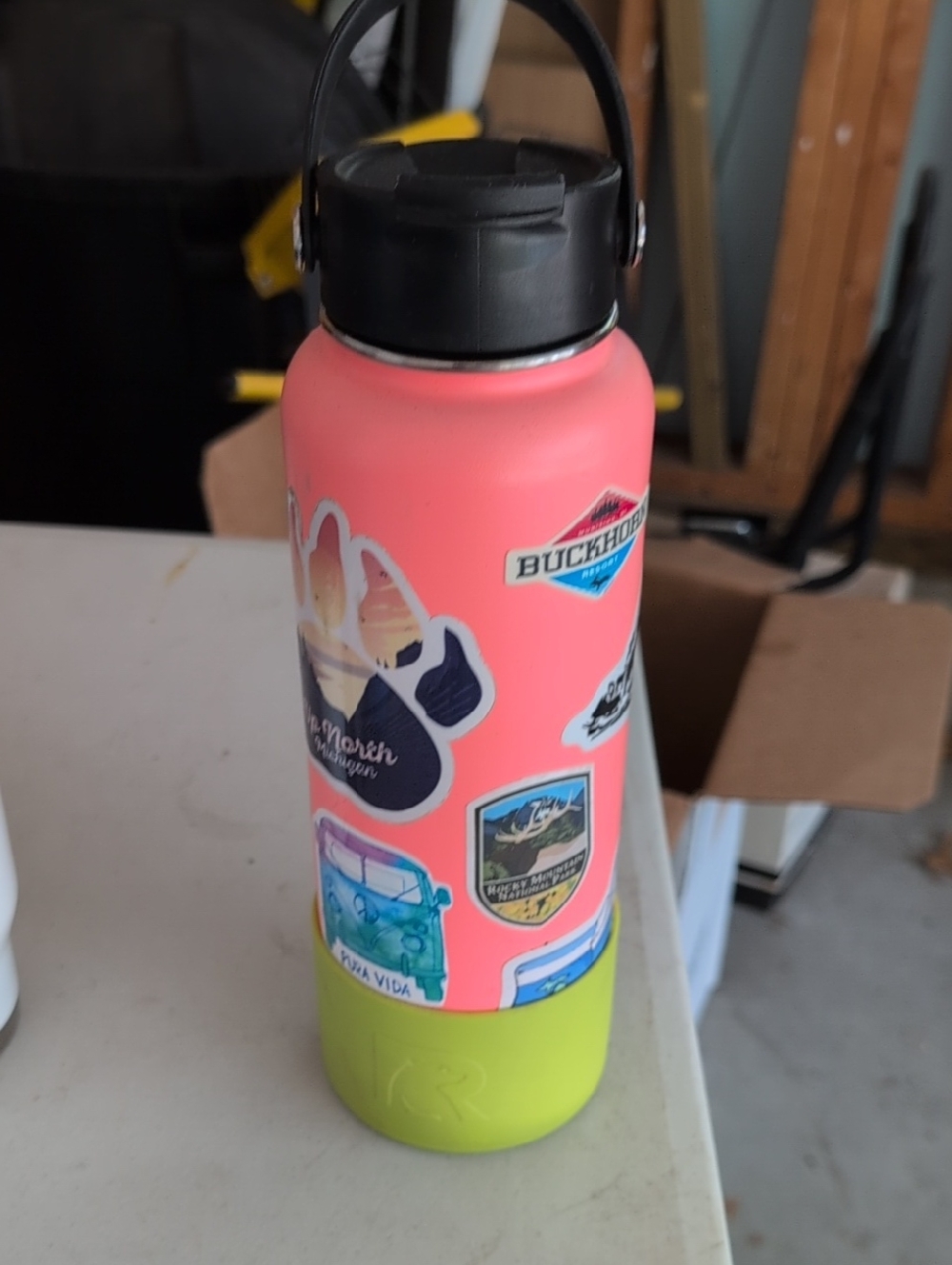 RTIC Pink and Lime Insulated Bottle with Carry Handle